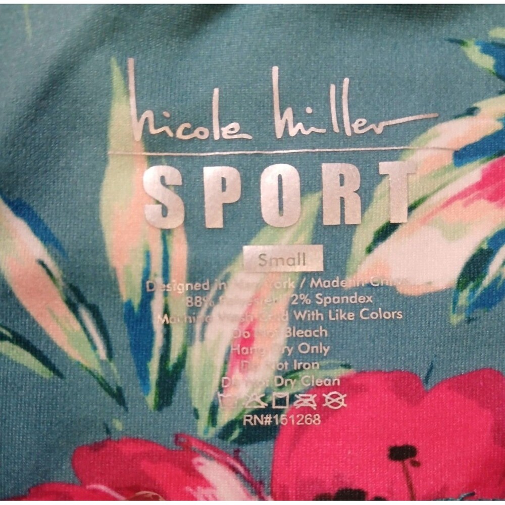 NicoleMiller Sport Blue Hawaiian Pattern Pink Tropical Legging Yoga Pants S NWOT - Picture 2 of 5